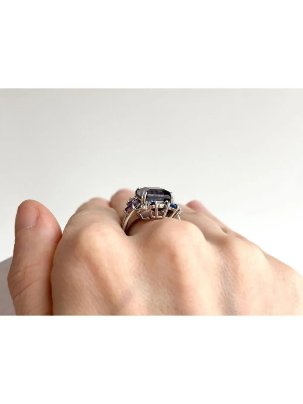 Art Nouveau Inspired Amethyst & Blue Topaz Sterling Silver 925 Vintage Ring sz 8